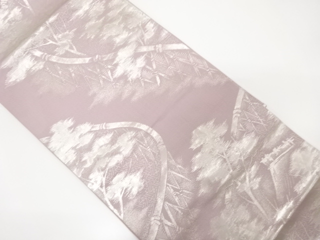 アンティーク　光悦垣に樹木・屋敷模様織り出し袋帯(着用可)